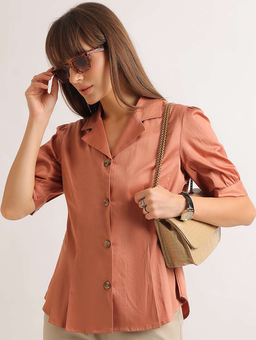 women solid short sleeves a-line top