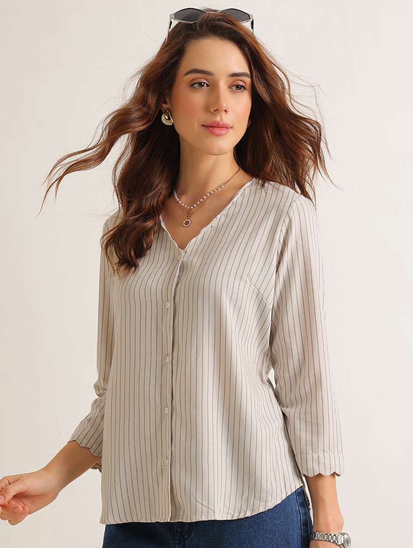 women striped three quarter sleeves regular shirt