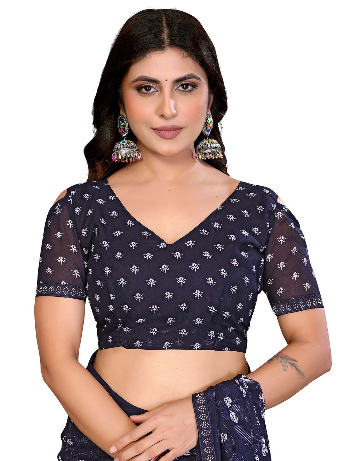 Women Printed Casual Wear Saree With Blouse - 22722792 -  Standard Image - 4
