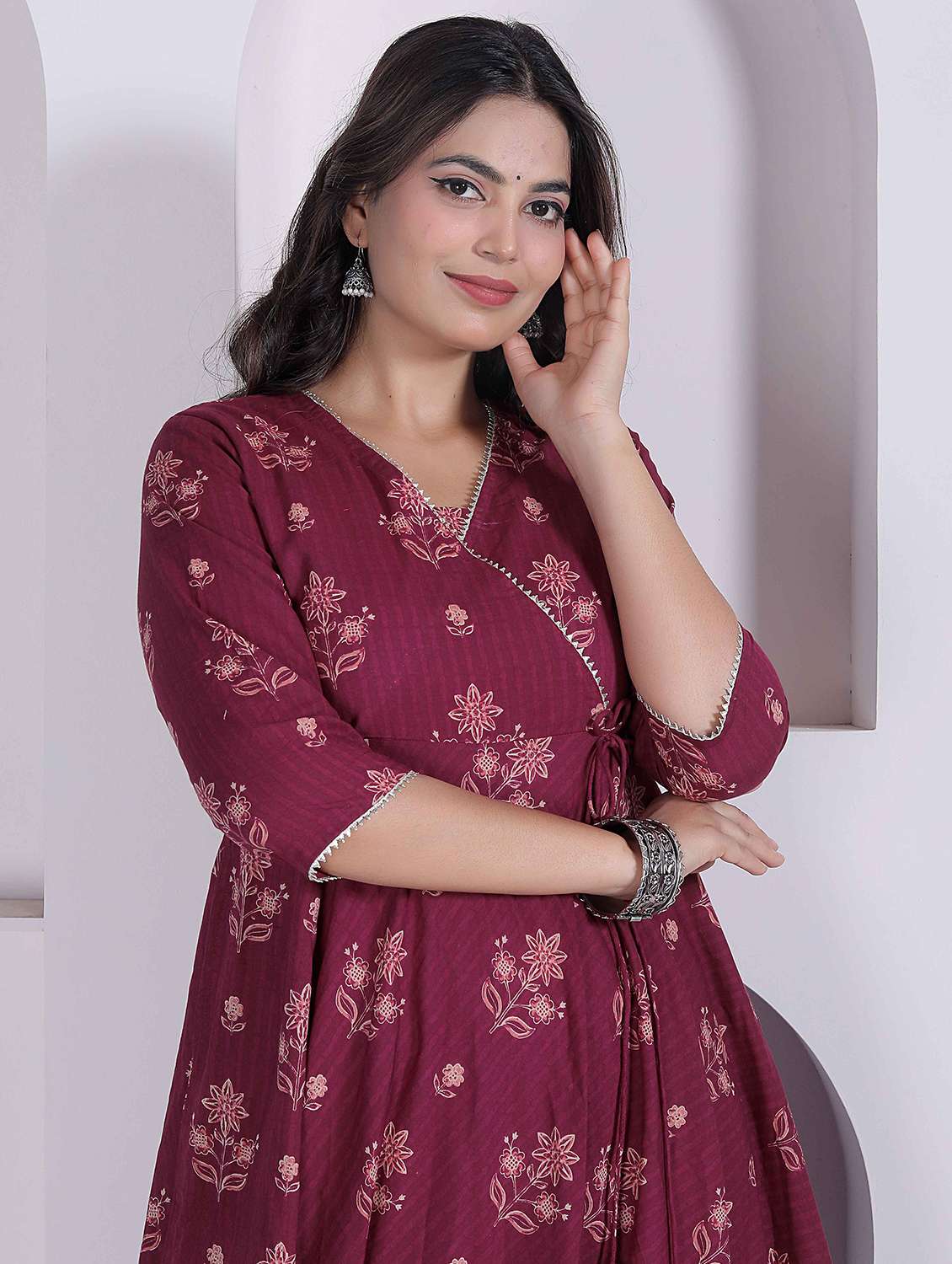 Women Printed Three Quarter Sleeves Anarkali Kurta - 22722868 -  Standard Image - 1