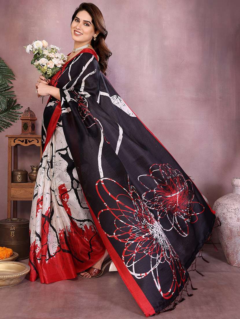 women printed casual wear saree with blouse