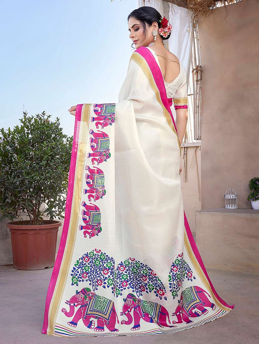 Women Printed Casual Wear Saree With Blouse - 22722972 -  Standard Image - 4