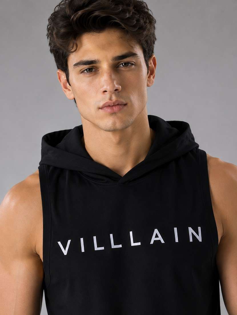 Men Typographic Sleeveless Hooded T-shirt - 22723164 -  Standard Image - 1