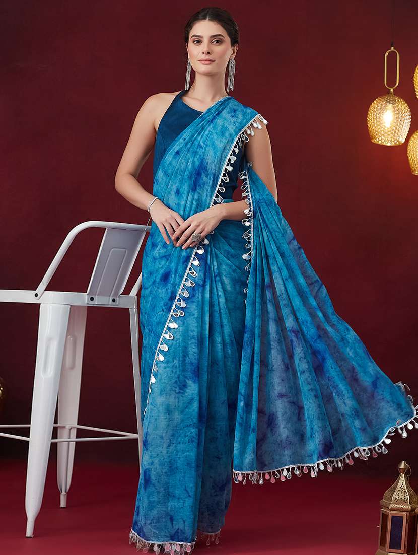 women tie & dye printed saree with blouse