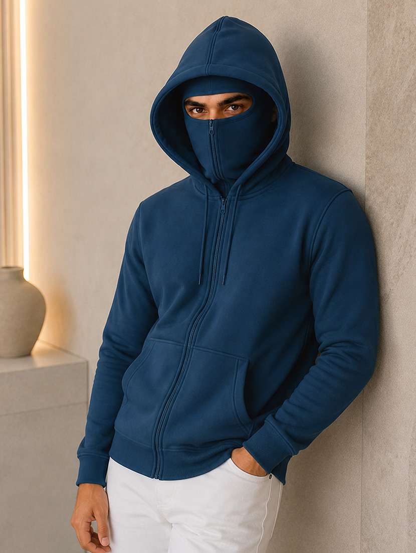 men solid long sleeves hooded sweatshirt