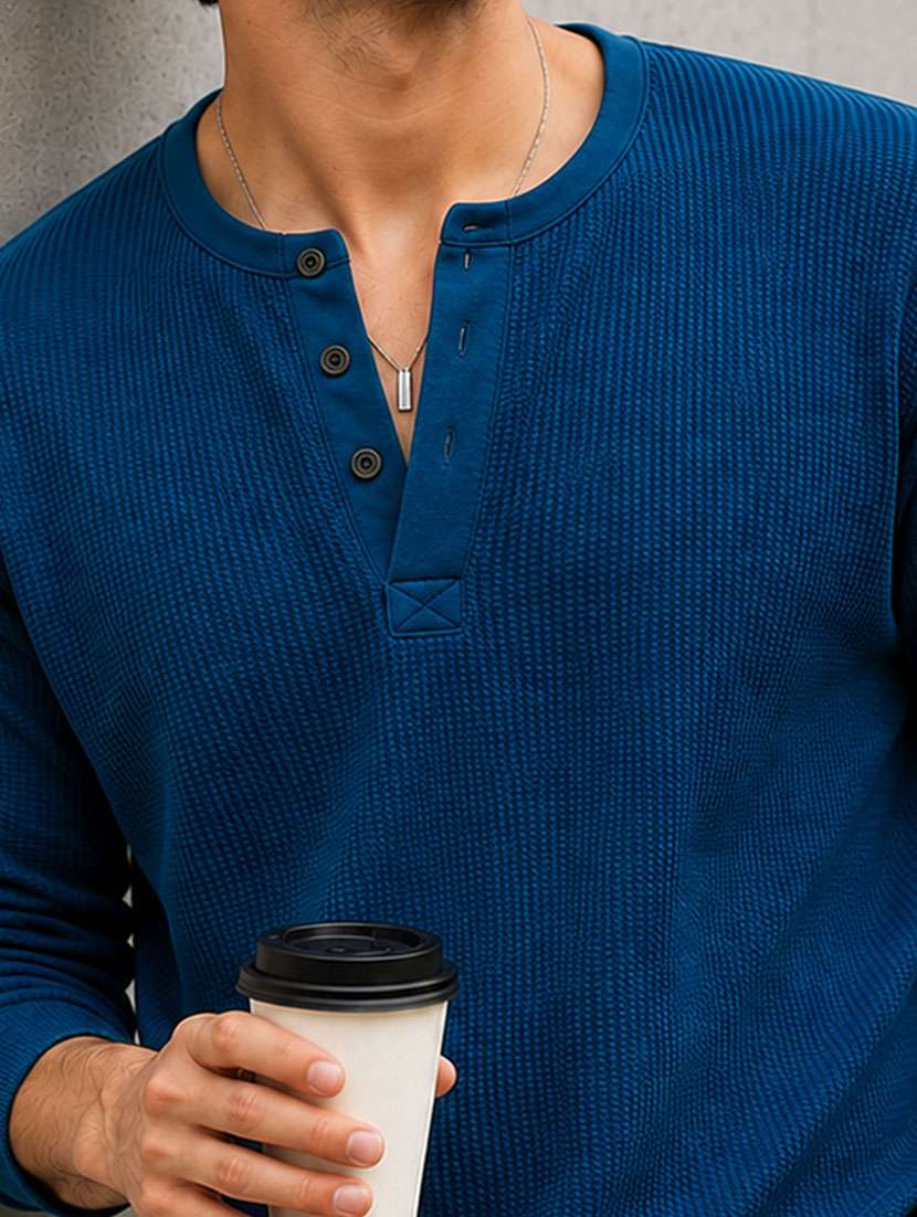Men Self Design Long Sleeves Regular Fit T-shirt - 22724548 -  Standard Image - 1