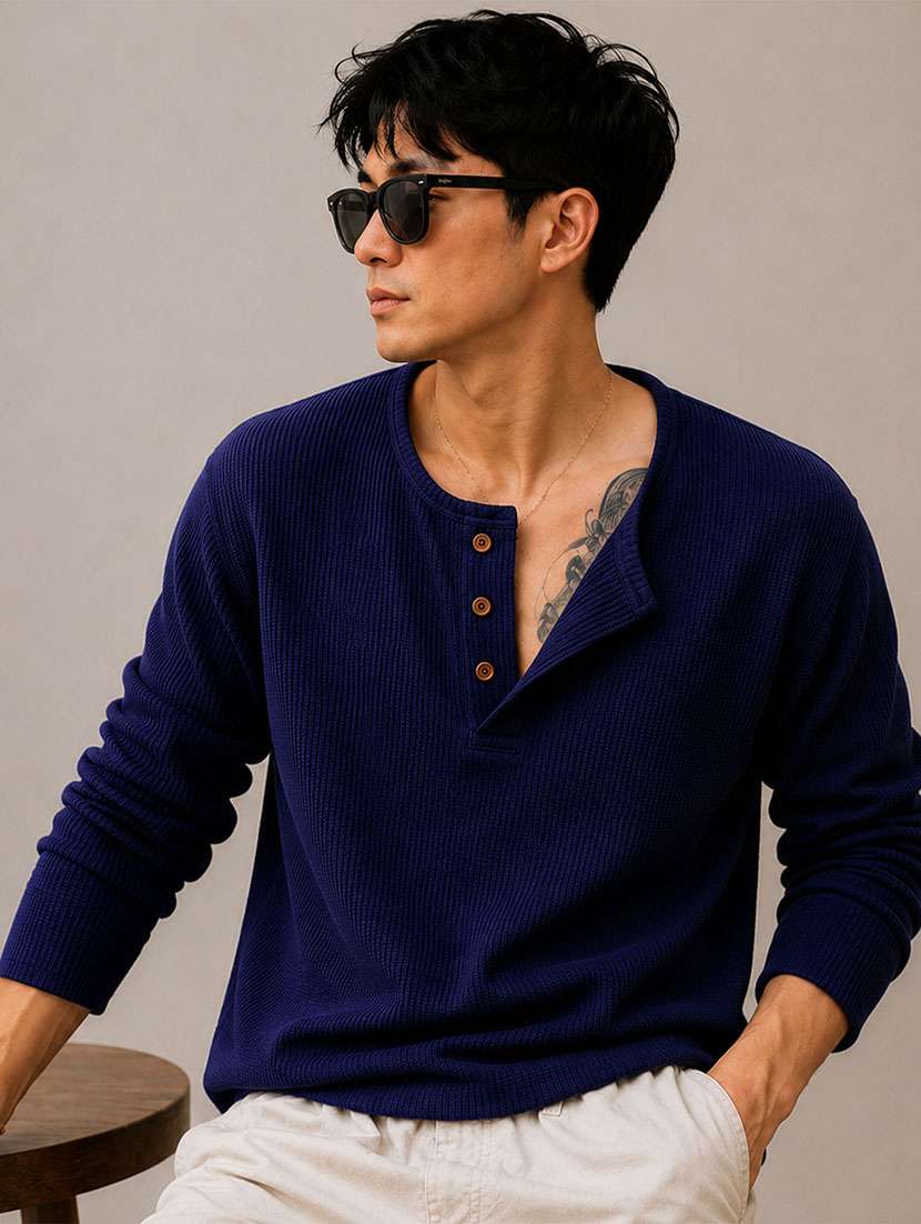 men self design long sleeves regular fit t-shirt