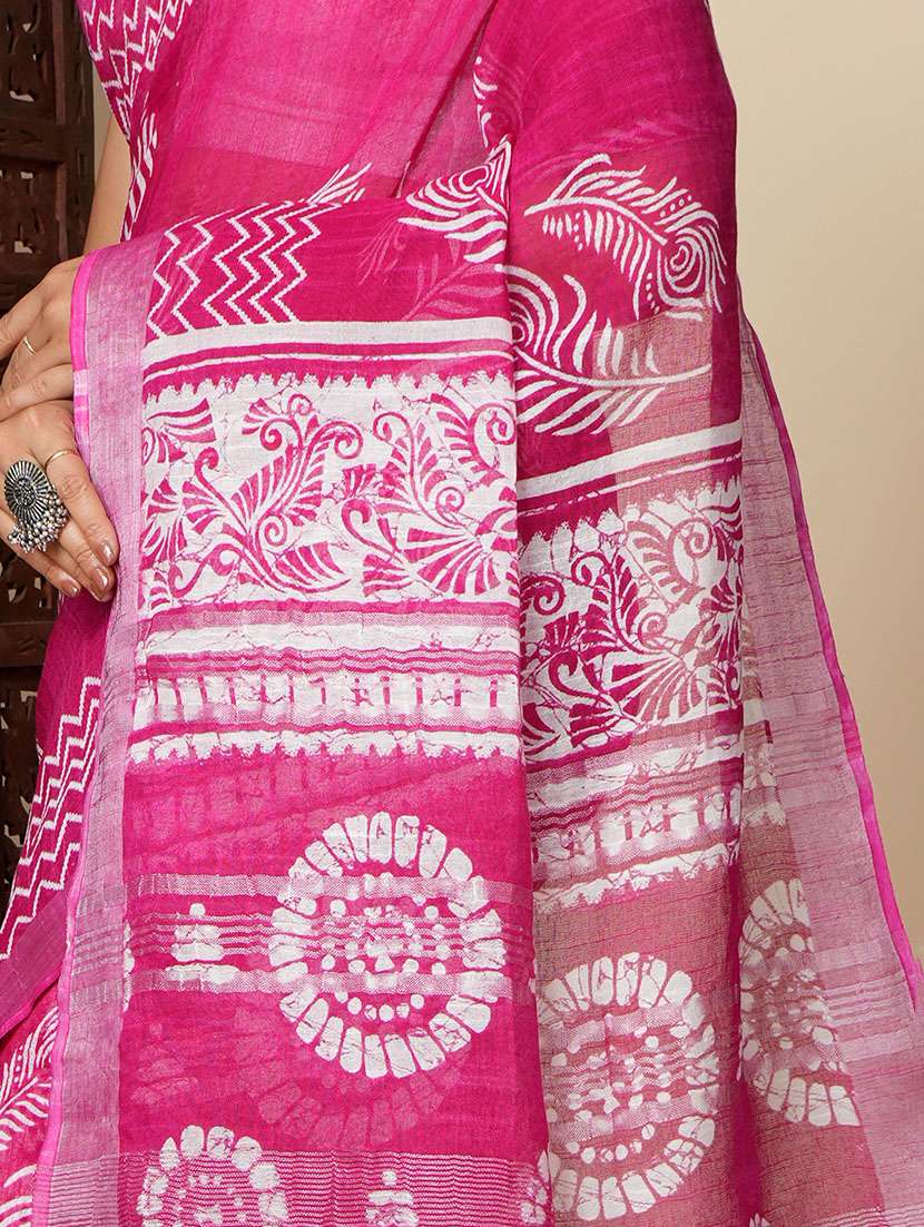 Women Printed Handloom Saree With Blouse - 22724813 -  Standard Image - 4