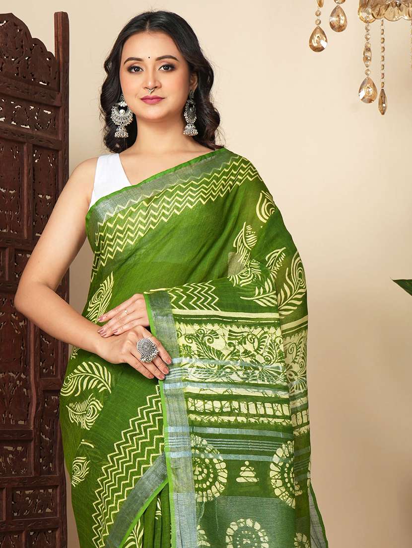 Women Printed Handloom Saree With Blouse - 22724814 -  Standard Image - 1