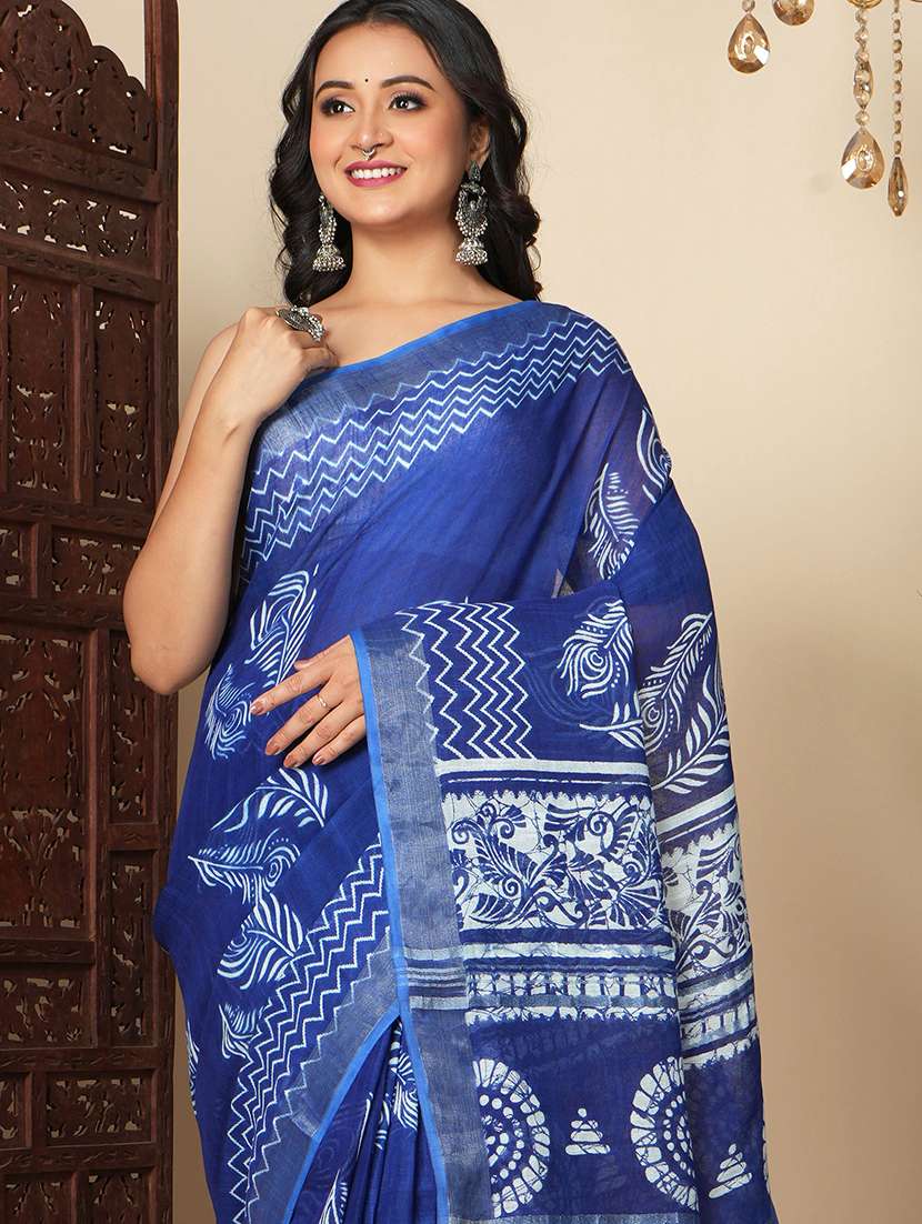 Women Printed Handloom Saree With Blouse - 22724816 -  Standard Image - 1