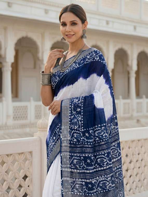 Women Printed Handloom Saree With Blouse - 22725458 -  Standard Image - 1