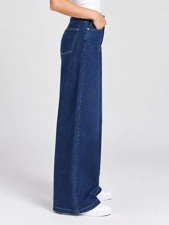 Women Plain Mid Rise Wide Leg Jeans - 22725692 -  Standard Image - 1