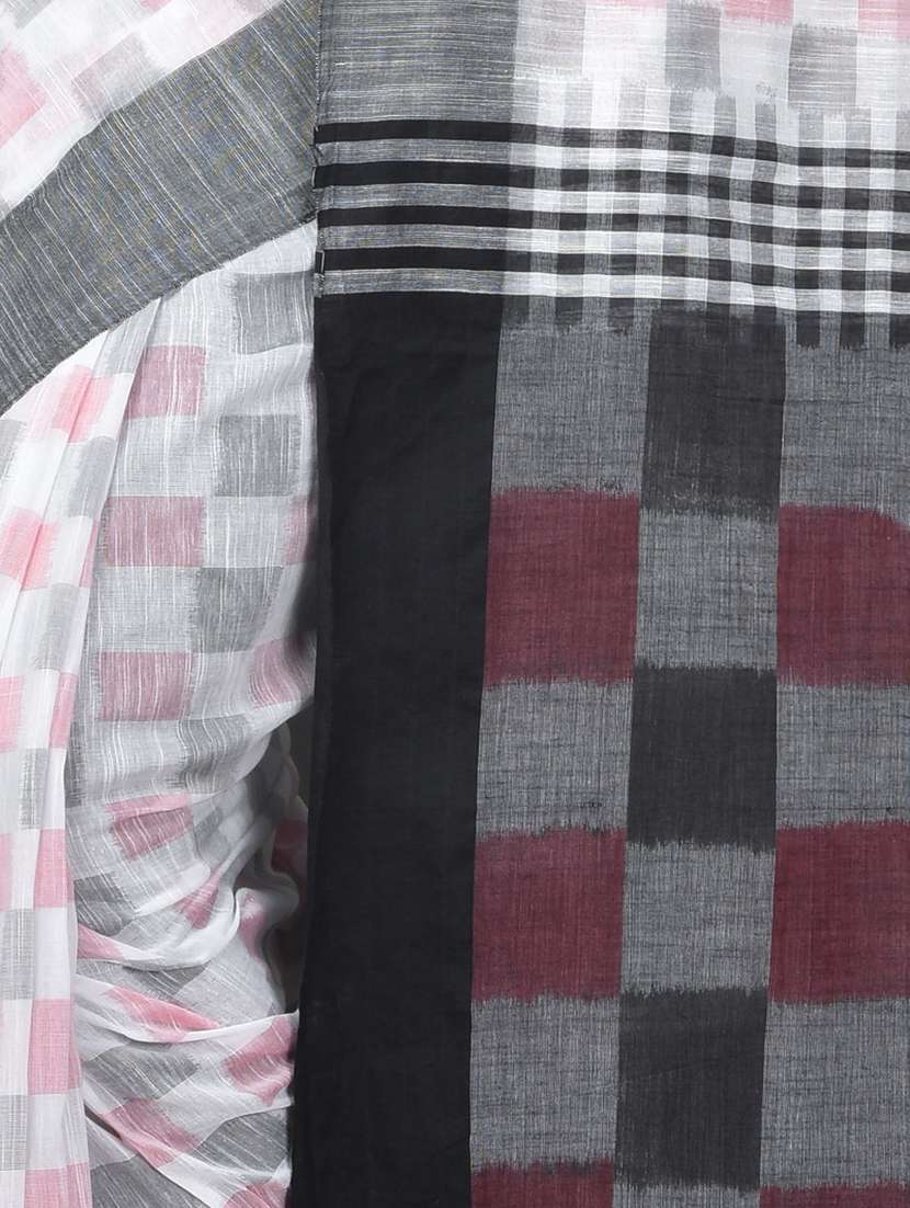 Women Checkered Handloom Saree With Blouse - 22725747 -  Standard Image - 1