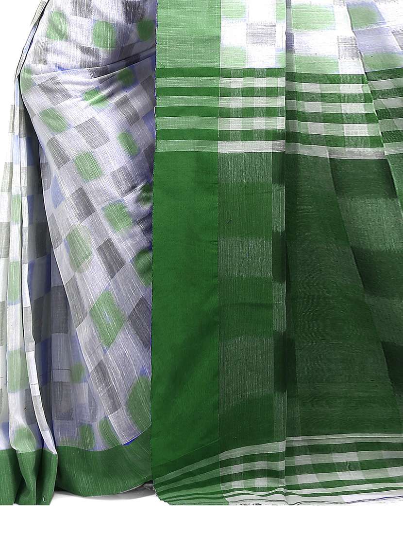 Women Checkered Handloom Saree With Blouse - 22725757 -  Standard Image - 1