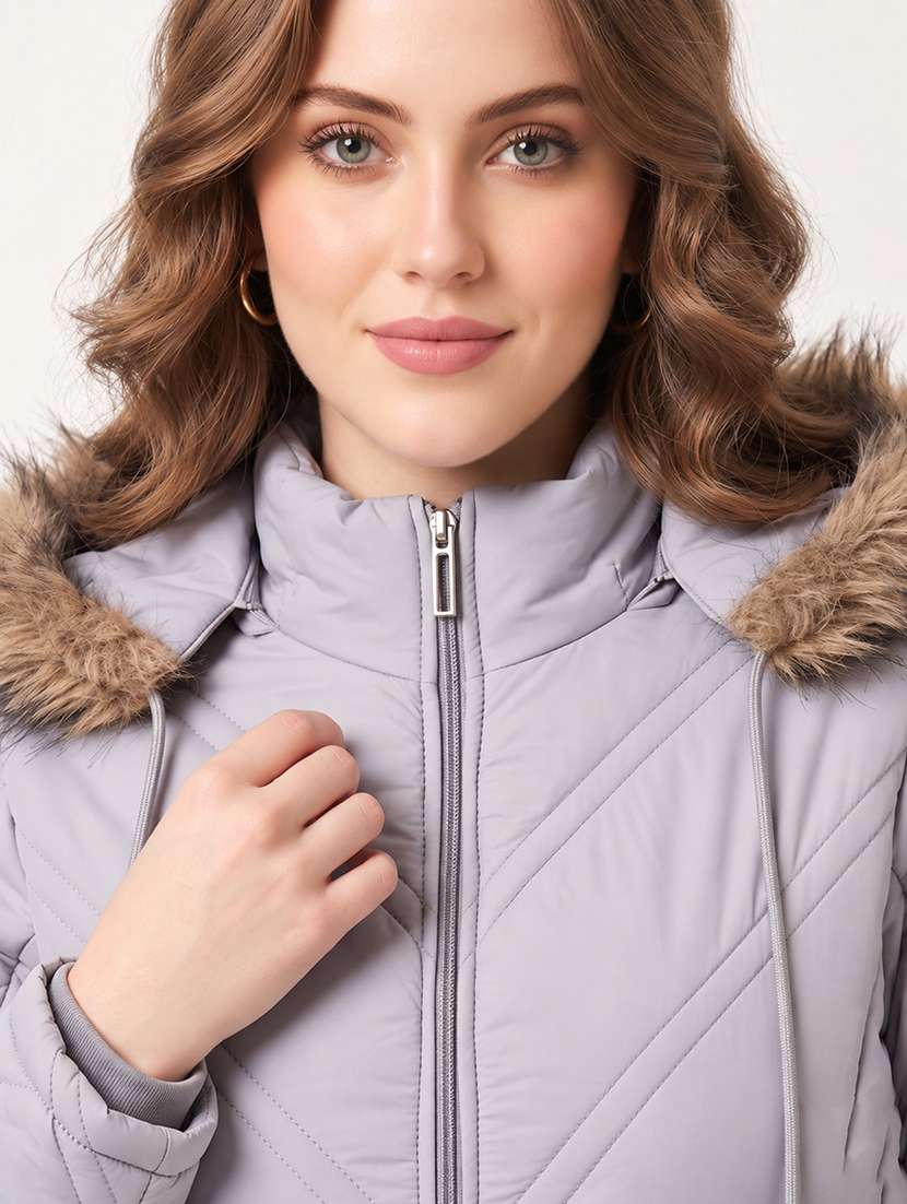 Women Solid Long Sleeves Hooded Puffer Jacket - 22725784 -  Standard Image - 1