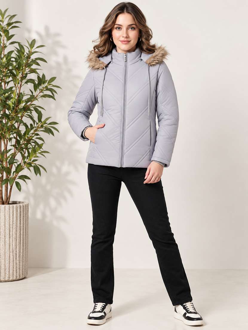 Women Solid Long Sleeves Hooded Puffer Jacket - 22725784 -  Standard Image - 4