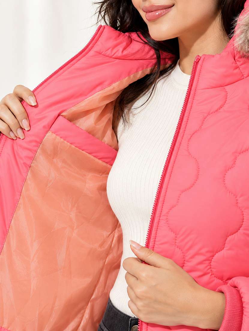 Women Solid Long Sleeves Hooded Puffer Jacket - 22725789 -  Standard Image - 1