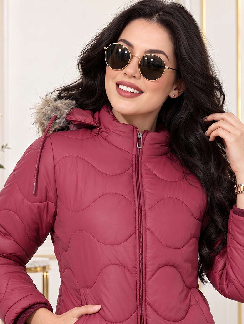 Women Solid Long Sleeves Hooded Puffer Jacket - 22725795 -  Standard Image - 1