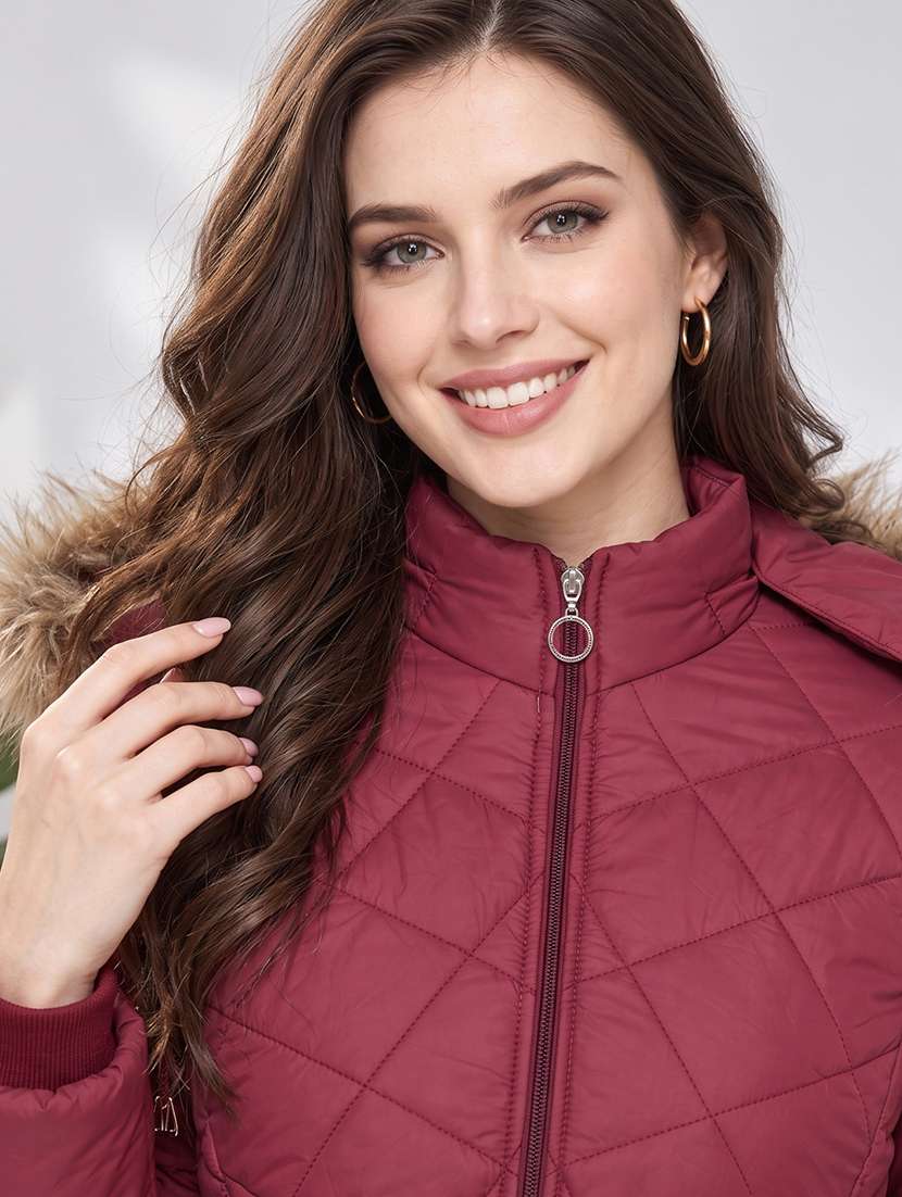 Women Solid Long Sleeves Hooded Puffer Jacket - 22725801 -  Standard Image - 1
