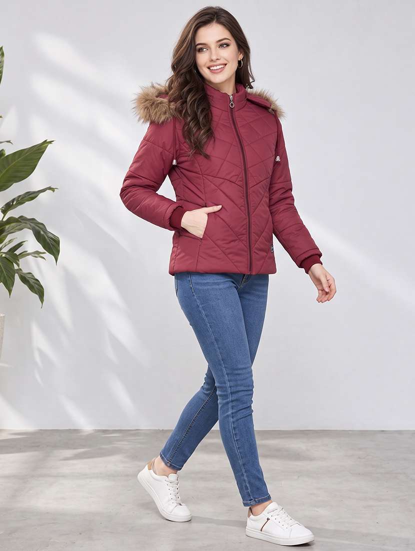 Women Solid Long Sleeves Hooded Puffer Jacket - 22725801 -  Standard Image - 4
