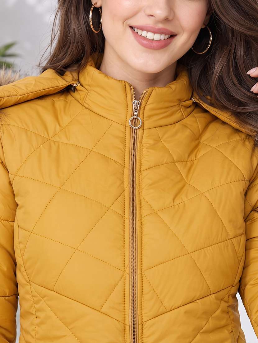 Women Solid Long Sleeves Hooded Puffer Jacket - 22725802 -  Standard Image - 1