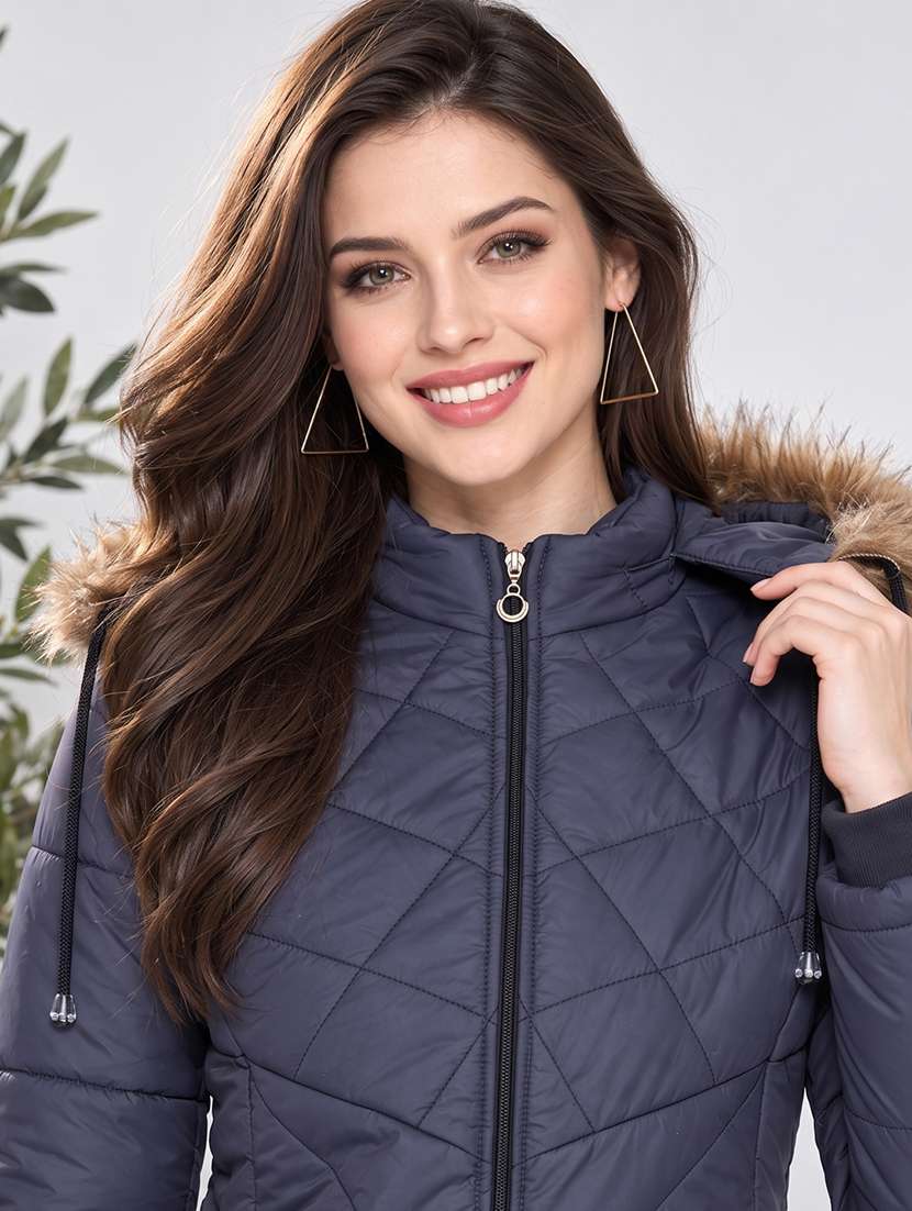 Women Solid Long Sleeves Hooded Puffer Jacket - 22725803 -  Standard Image - 1