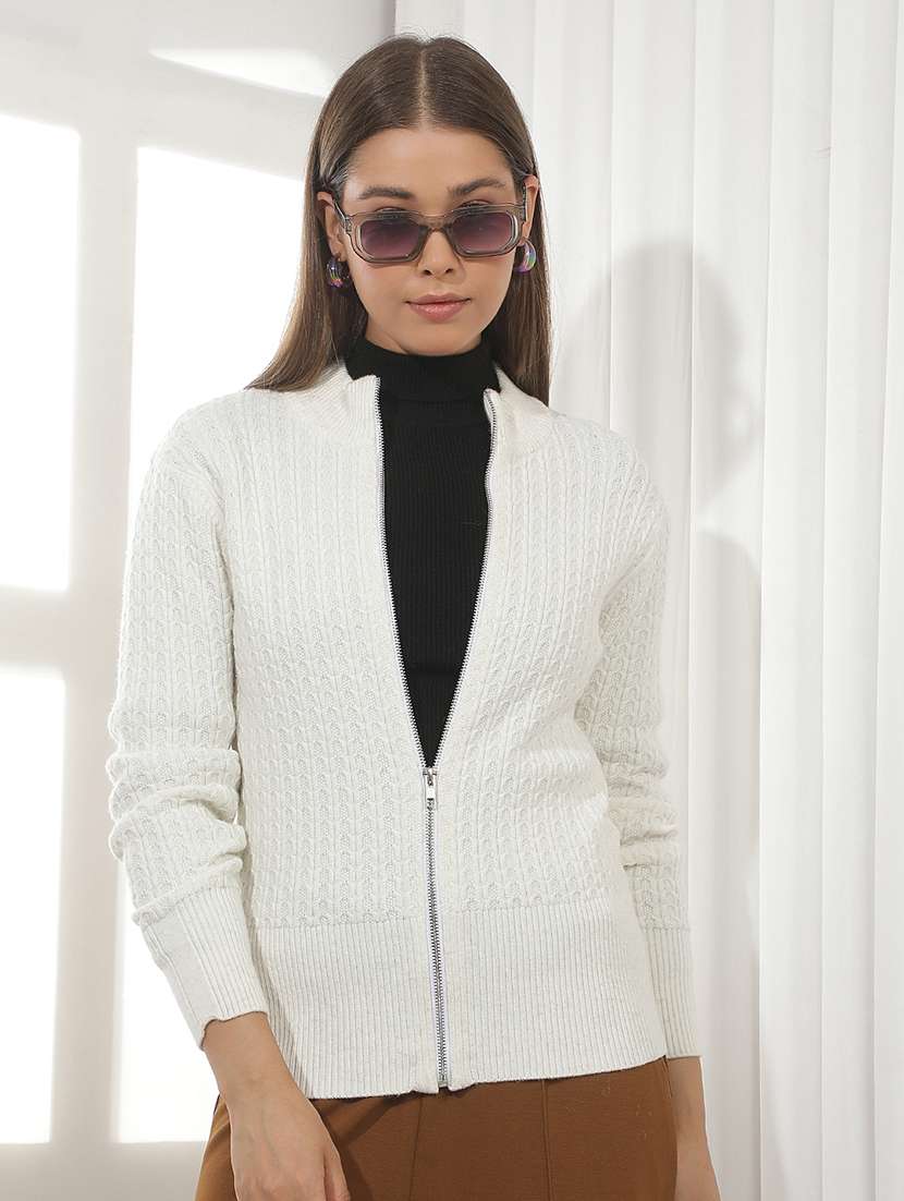 women self design long sleeves regular fit cardigan