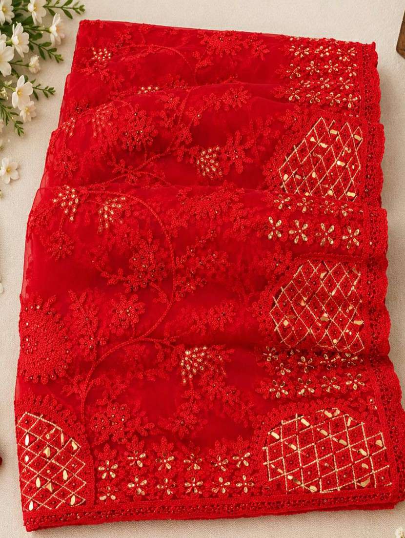 Women Solid With Work Embroidered Saree With Blouse - 22727079 -  Standard Image - 4
