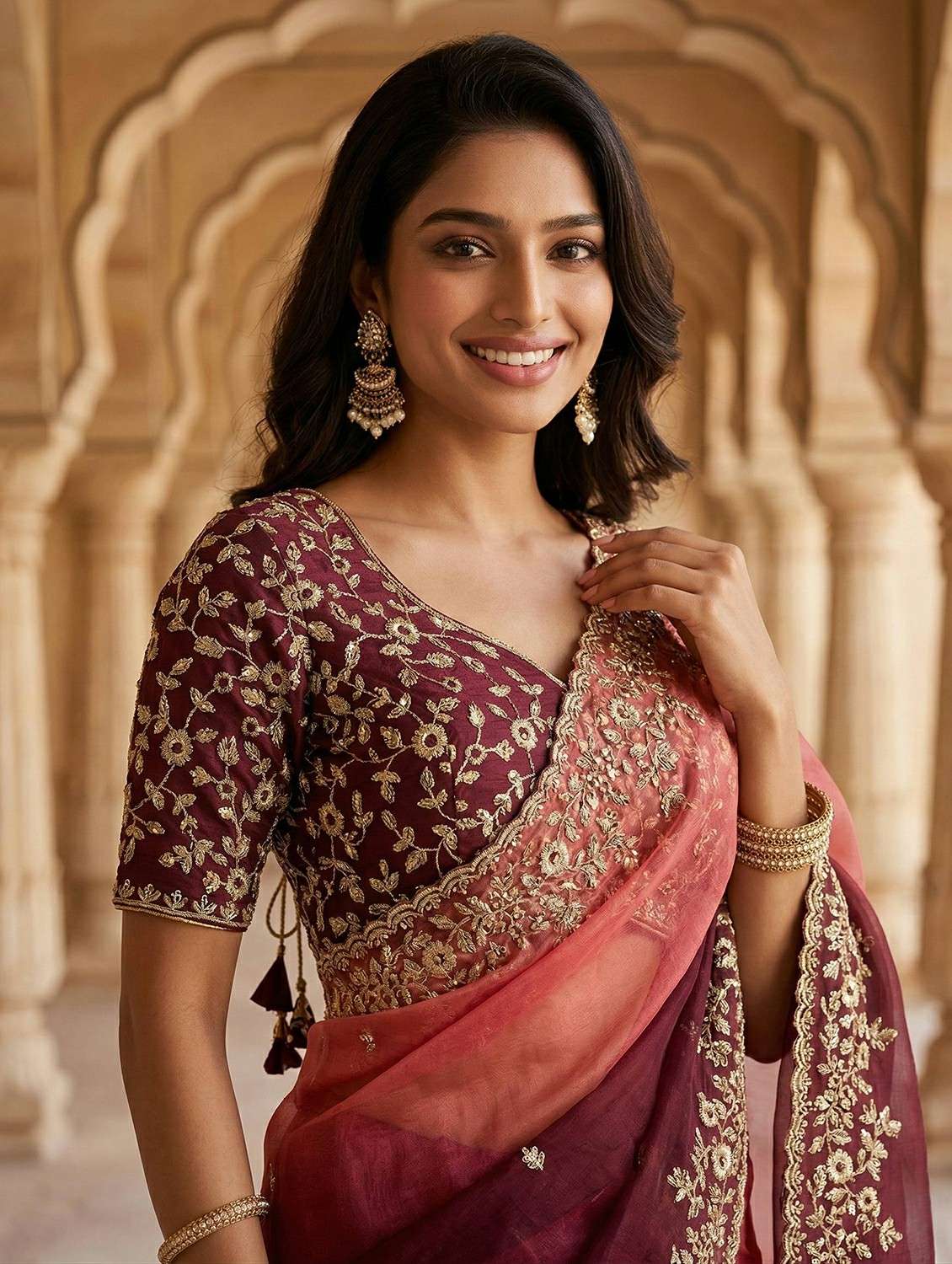 Women Ombre Embroidered Saree With Blouse - 22727081 -  Standard Image - 1