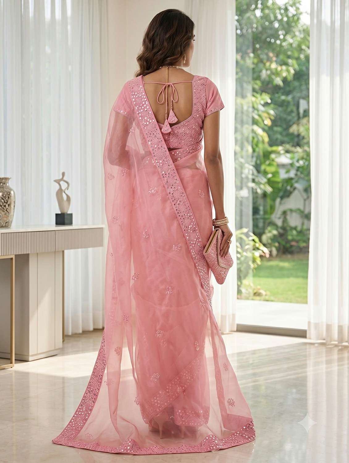 Women Solid With Work Embroidered Saree With Blouse - 22727082 -  Standard Image - 1