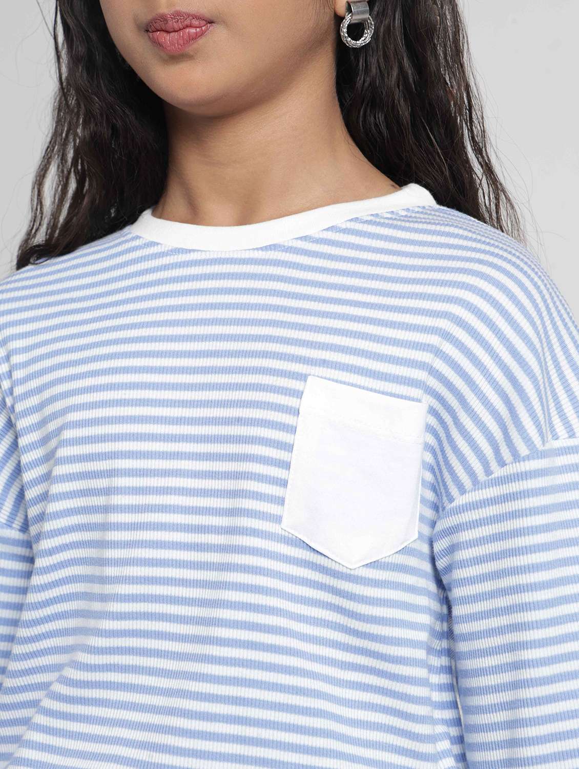 Girls Striped Long Sleeves Regular Fit Tee - 22727293 -  Standard Image - 1