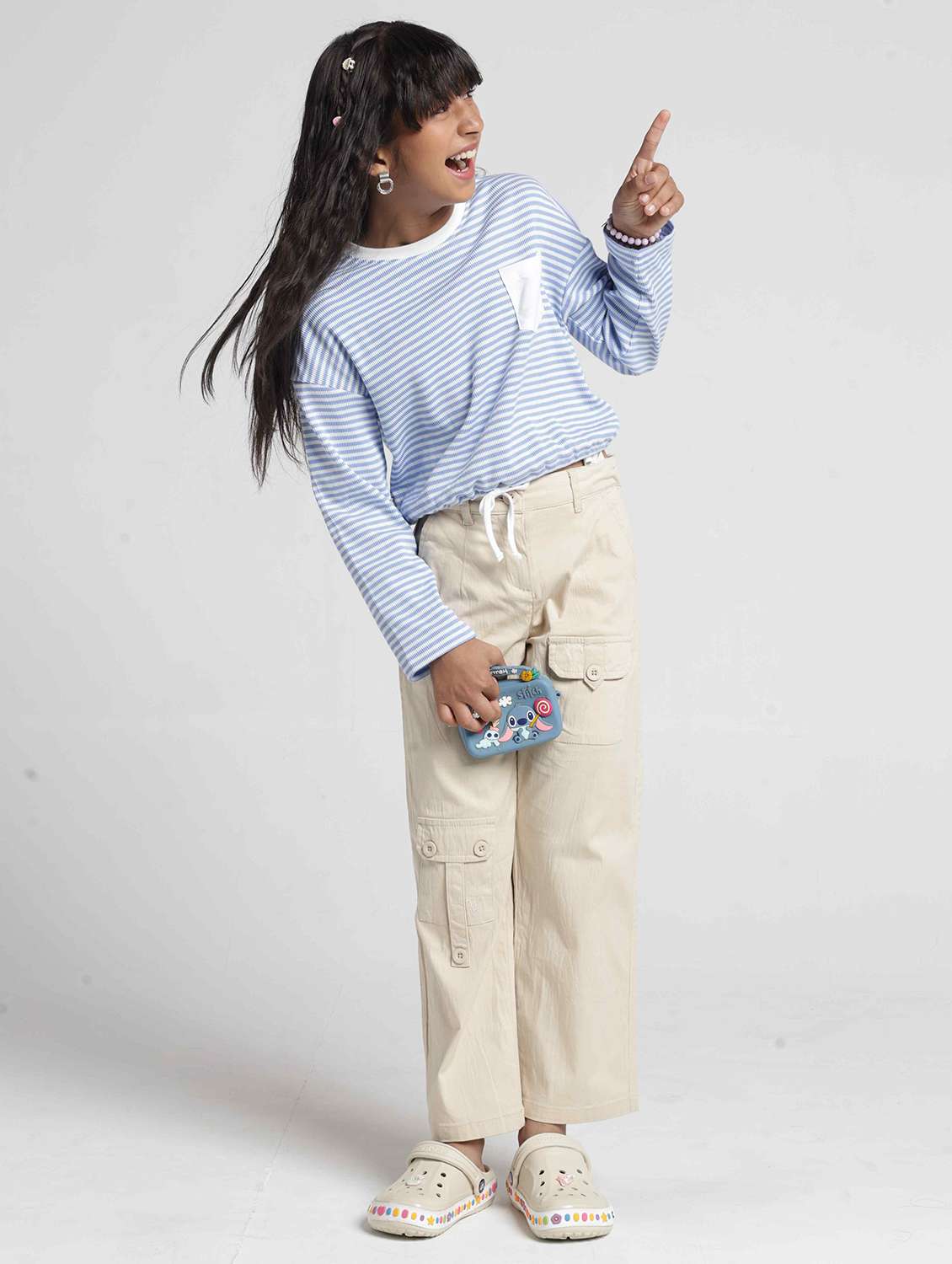 Girls Striped Long Sleeves Regular Fit Tee - 22727293 -  Standard Image - 4