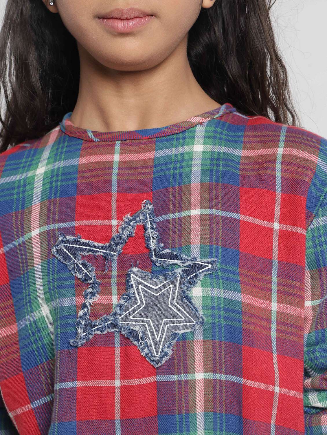 Girls Checkered Long Sleeves Regular Fit Sweatshirt - 22727301 -  Standard Image - 1