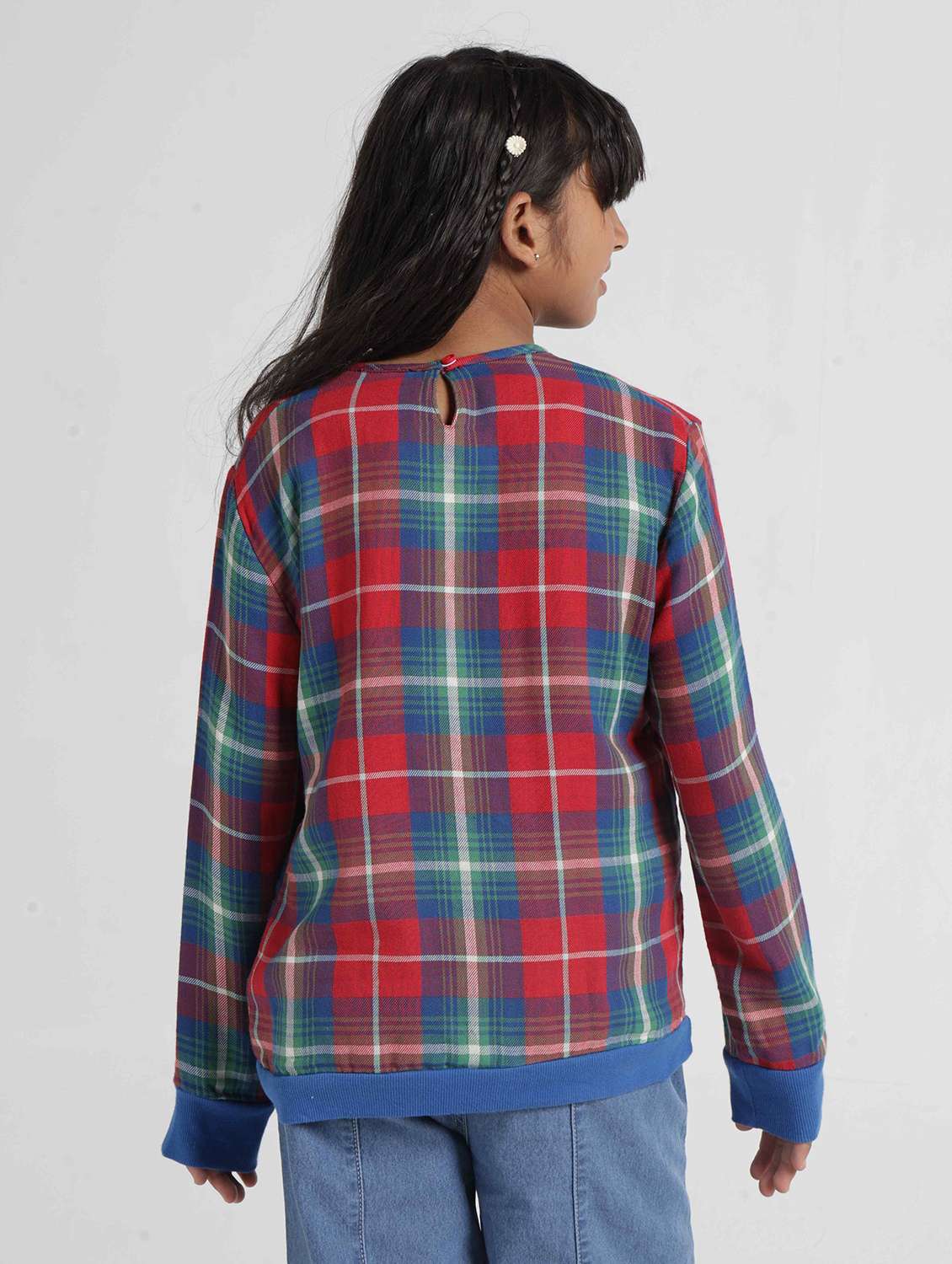 Girls Checkered Long Sleeves Regular Fit Sweatshirt - 22727301 -  Standard Image - 4