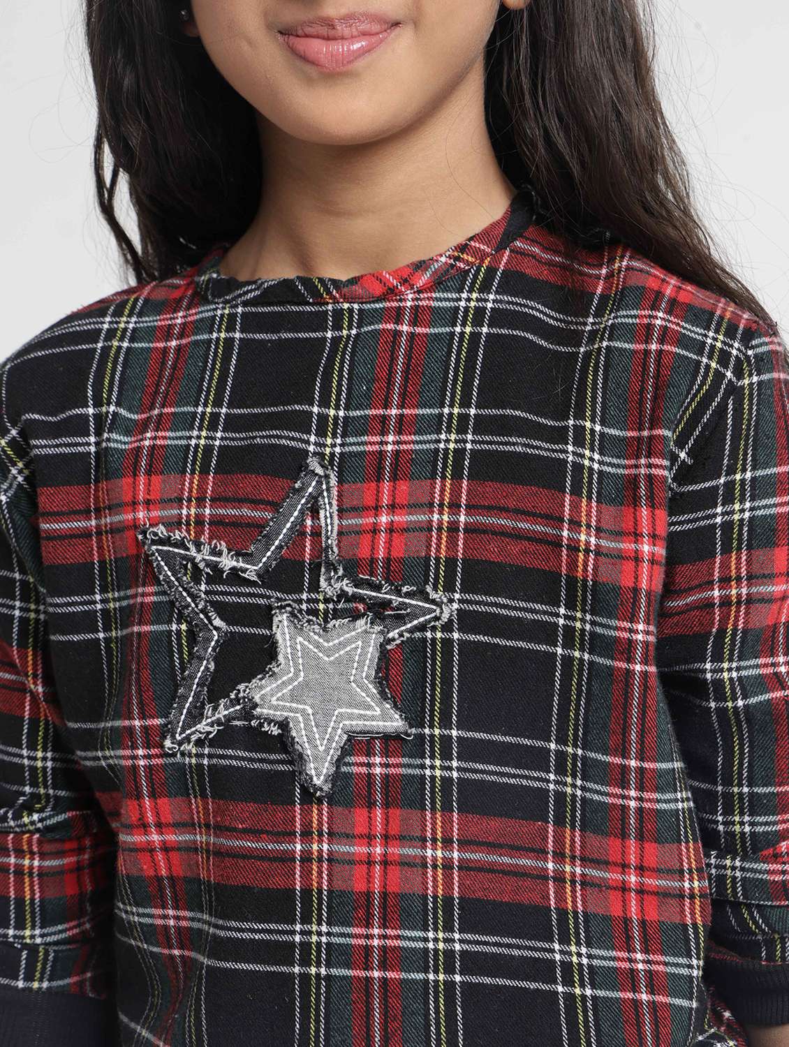 Girls Checkered Long Sleeves Regular Fit Sweatshirt - 22727302 -  Standard Image - 1