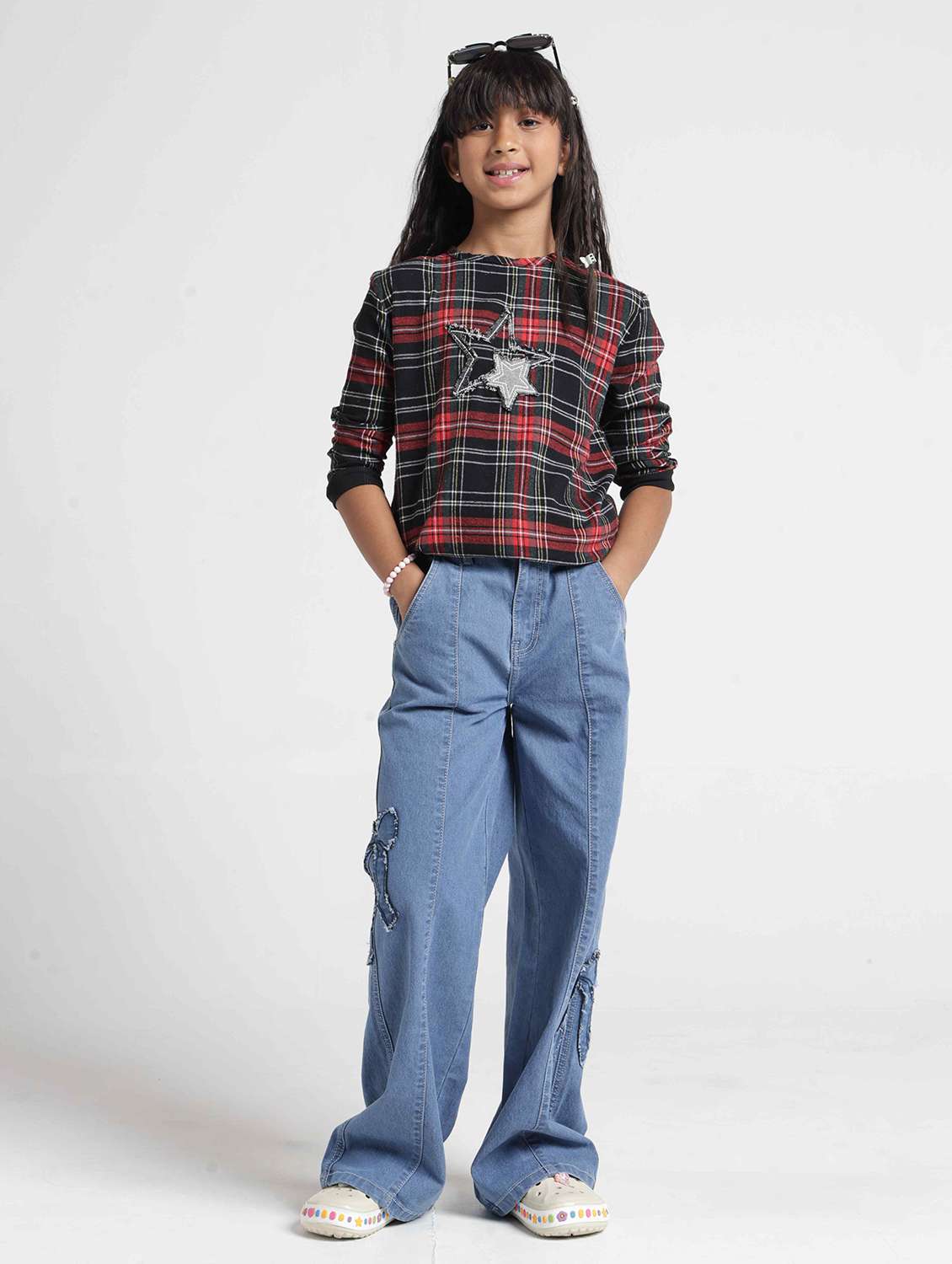 Girls Checkered Long Sleeves Regular Fit Sweatshirt - 22727302 -  Standard Image - 4