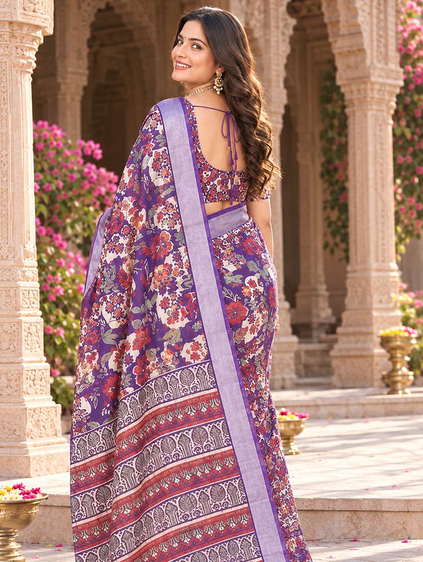 Women Floral Printed Saree With Blouse - 22727338 -  Standard Image - 1