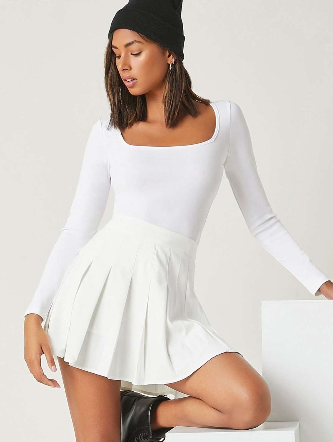 white rib knit regular top