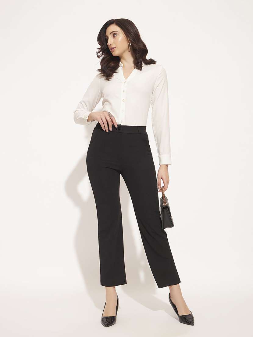 Women Solid Mid Rise Straight Trouser - 22728286 -  Standard Image - 4