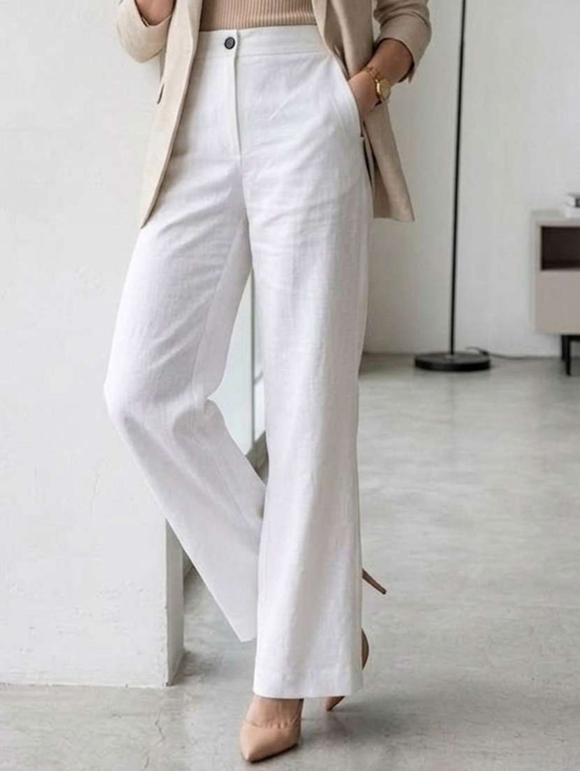 Women Solid High Rise Straight Trouser - 22728295 -  Standard Image - 1