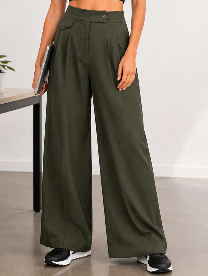 Women Solid High Rise Straight Trouser - 22728322 -  Standard Image - 1