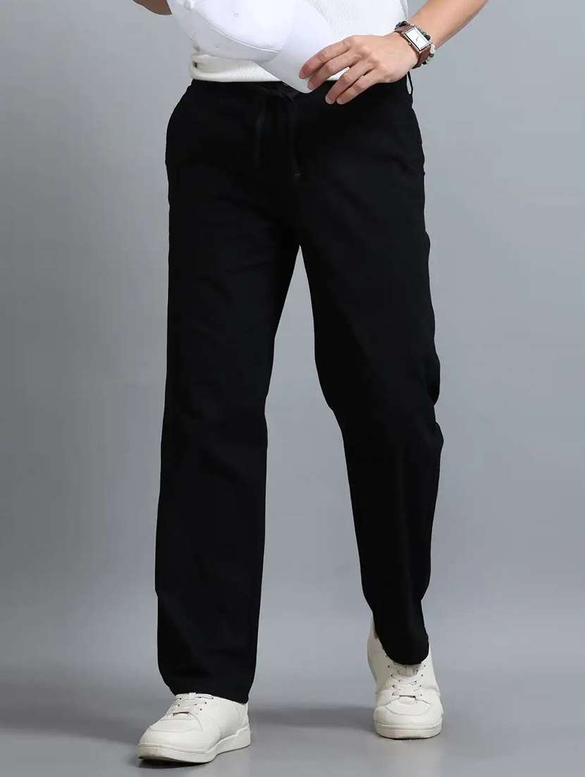 Men Solid Mid Rise Regular Fit Casual Trouser - 22728496 -  Standard Image - 1