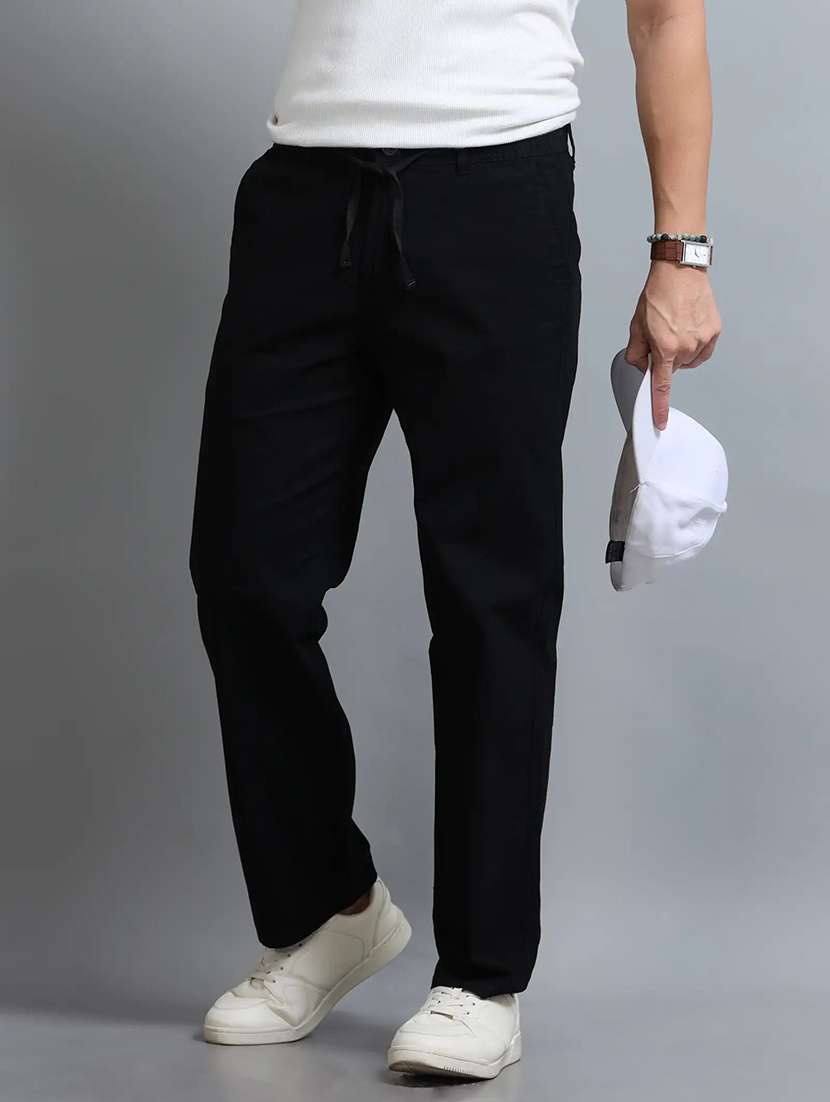 Men Solid Mid Rise Regular Fit Casual Trouser - 22728496 -  Standard Image - 4