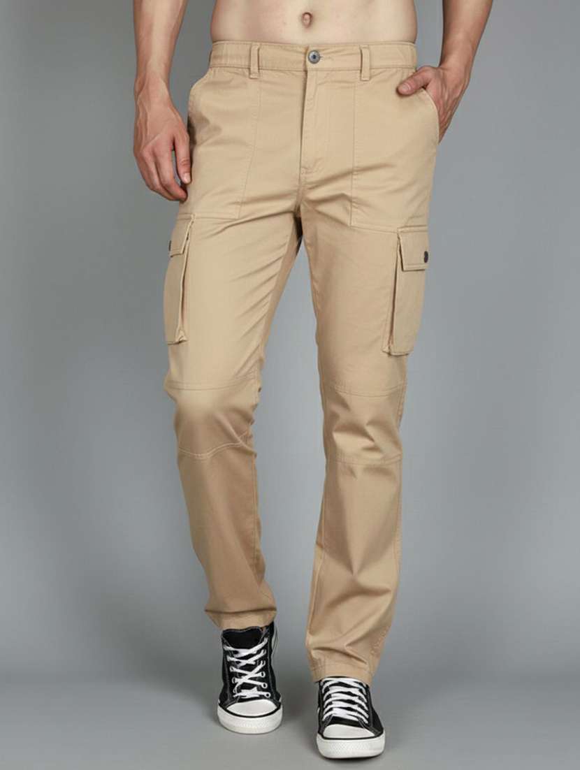 Men Solid Mid Rise Regular Fit Cargo - 22728551 -  Standard Image - 1