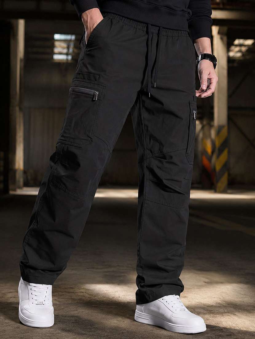 Men Solid Mid Rise Loose Fit Cargo - 22728556 -  Standard Image - 1