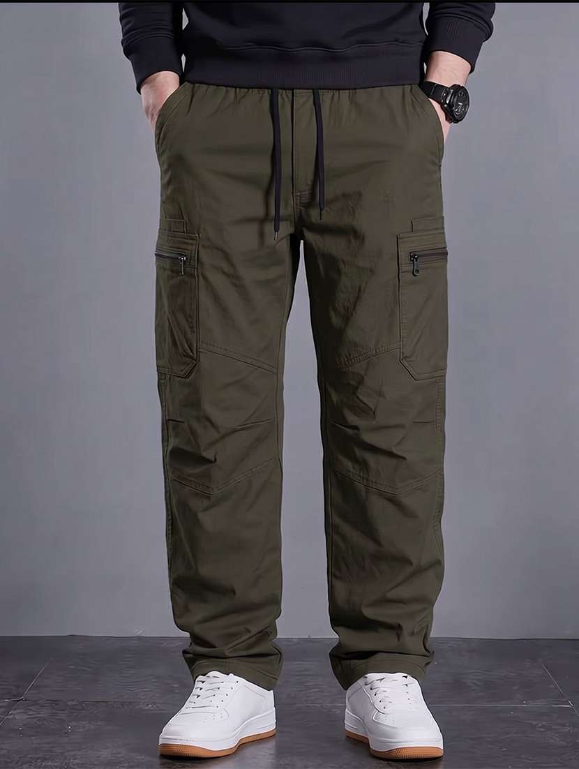 Men Solid Mid Rise Loose Fit Cargo - 22728559 -  Standard Image - 1