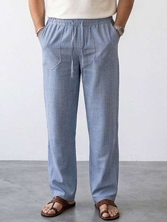 Men Solid Mid Rise Flat Front Casual Trouser - 22728602 -  Standard Image - 1