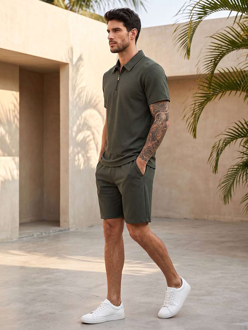 Men Self Design Short Sleeve Shorts & T-shirt Co-ord Set - 22728659 -  Standard Image - 1