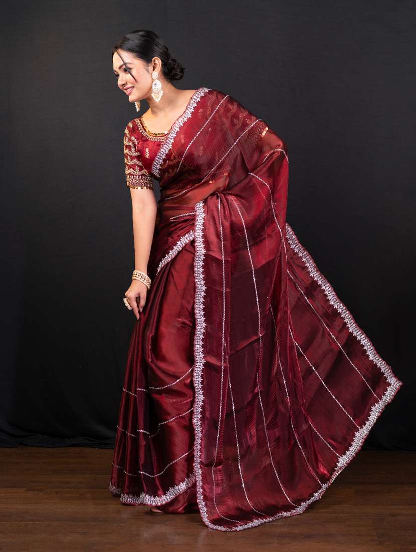 Women Solid With Work Embellished Saree With Blouse - 22728815 -  Standard Image - 1