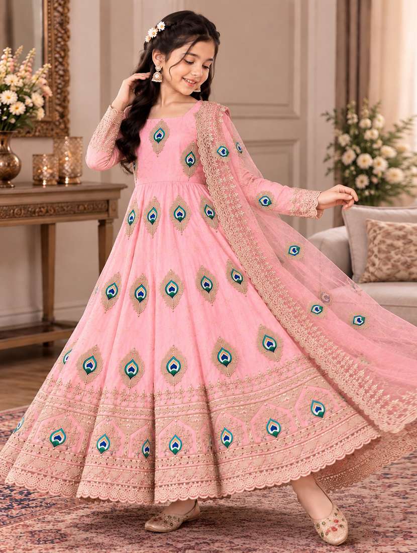 Girls Embroidered Long Sleeves Kurta Pant Set - 22728875 -  Standard Image - 1